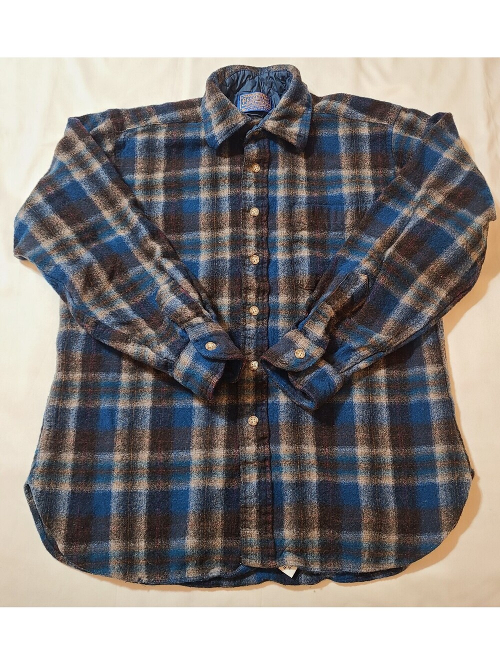 Vtg Pendleton Wool Board Shirt Mens Sz Large Fits Adult Sz Small Blue Plaid READ